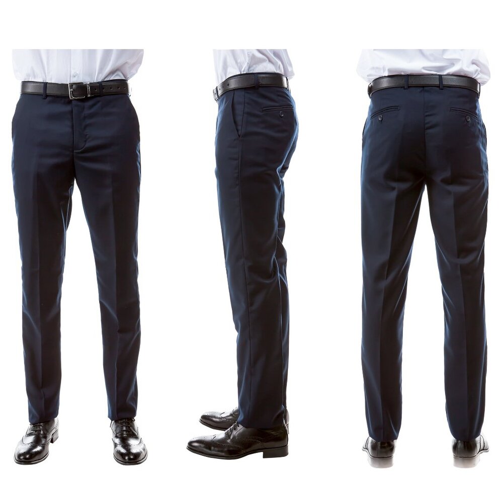 Azzuro Men's 3-Pack of Navy Dress Pants (Unhemmed/Open Bottom)